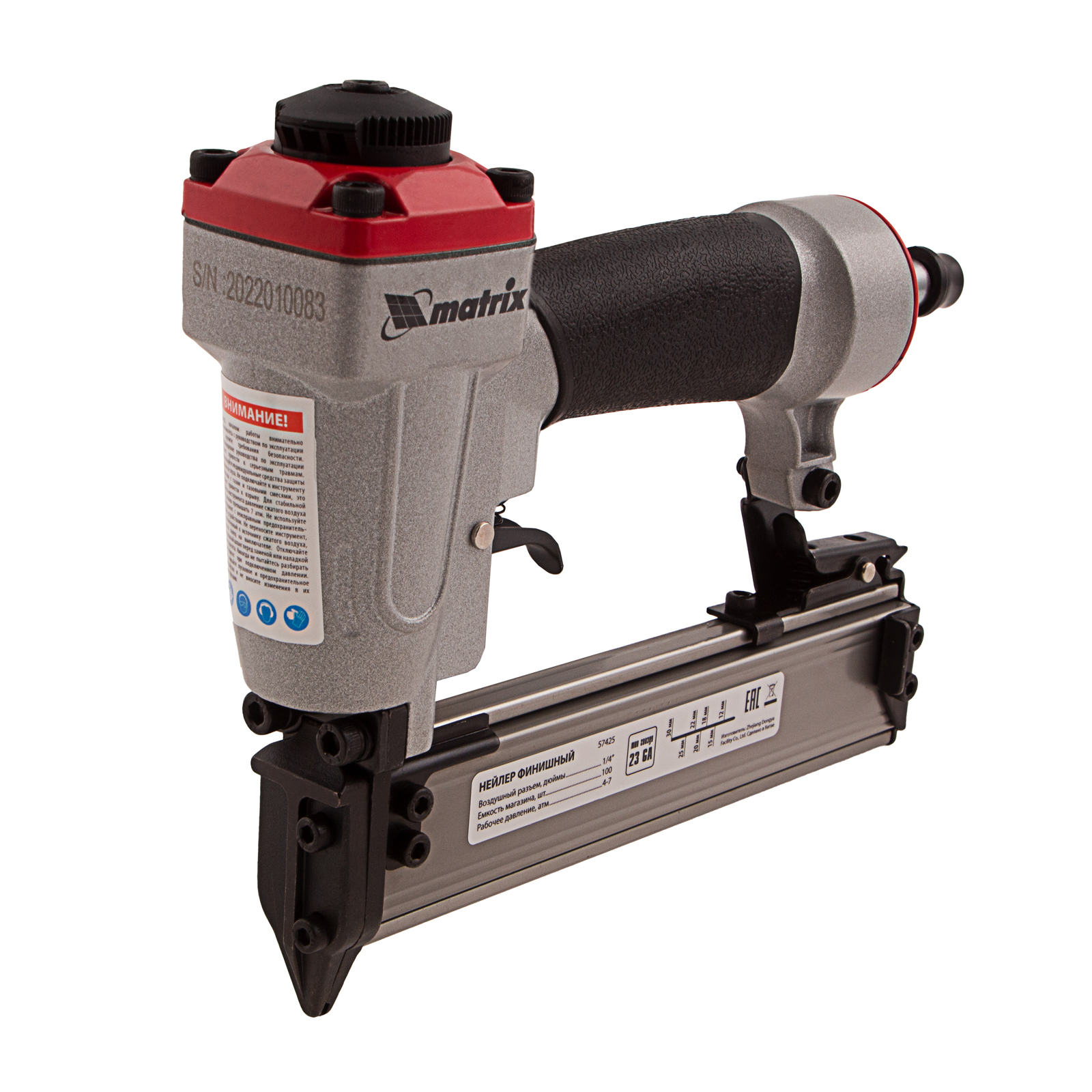 Нейлер финишный, шпилькозабивной пистолет, пневматический, гвоздь 23GA D 0.64 мм  длина 10-30 мм Matrix (57425)