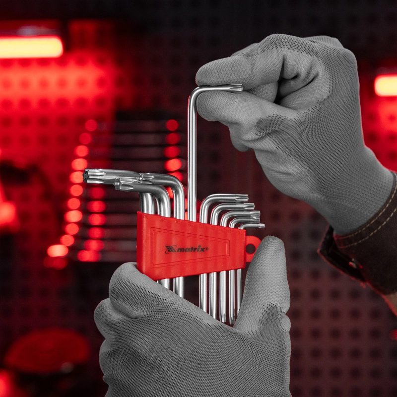 Набор ключей имбусовых Torx , 9 шт, T10-T50, CrV, коротких, с сатинированным покрытием Matrix (12305)