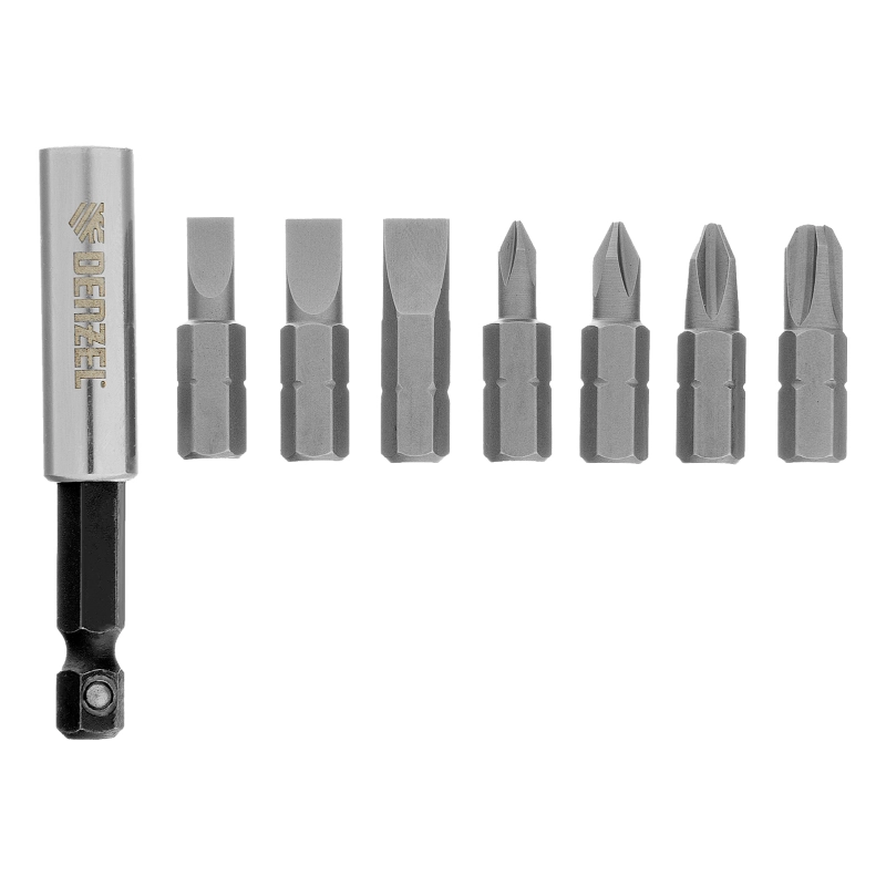 Набор бит с магнитным держателем, S2, 8 шт Denzel (133577)