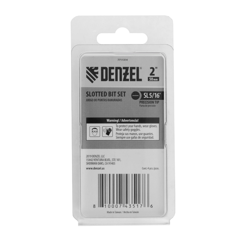 Набор бит, SL5/16"x2", 4 шт. Denzel (7711314)