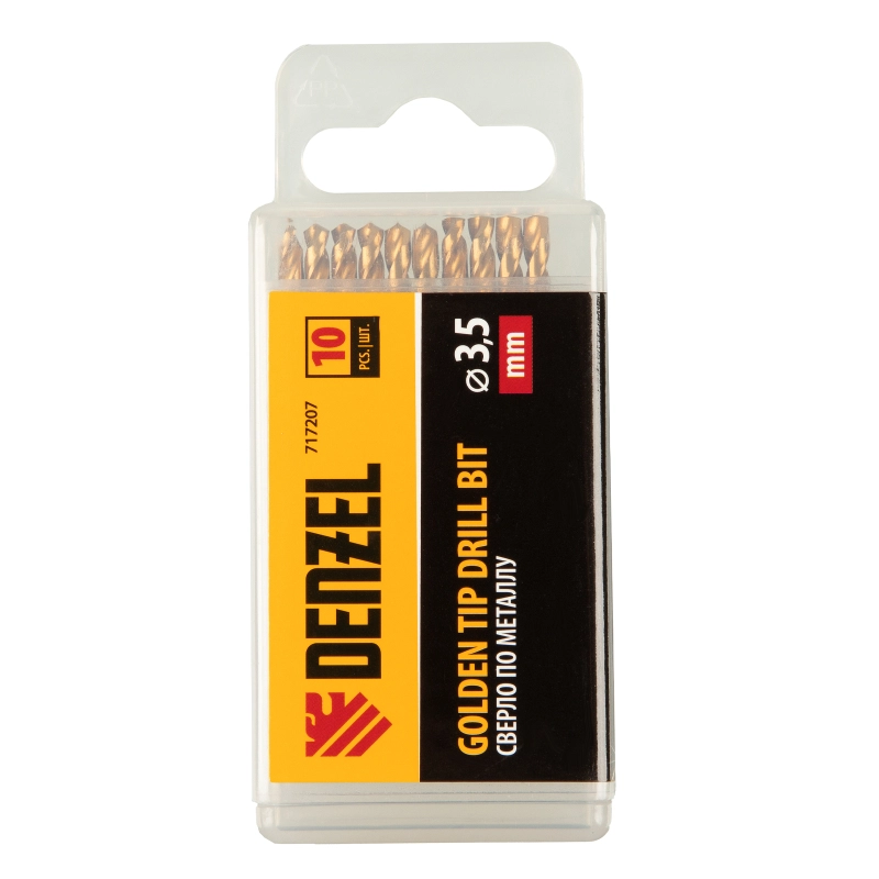 Сверло по металлу, 3,5 мм, HSS-Tin, Golden Tip, 10 шт. Denzel (717207)