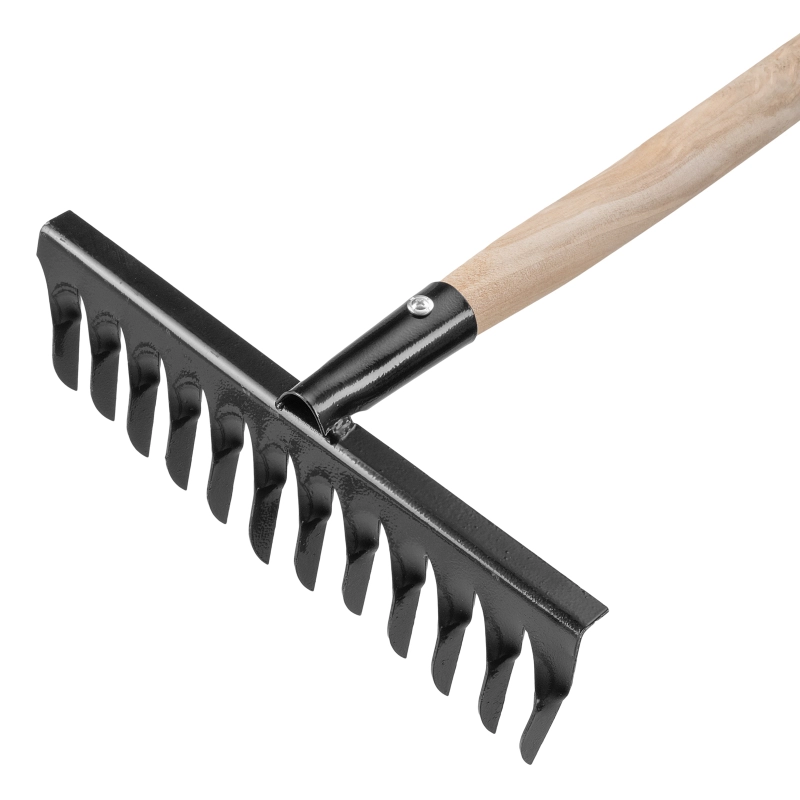 Грабли стальные, 300х1300 мм, 12 витых зубьев, деревянный черенок, Сибртех (61744)