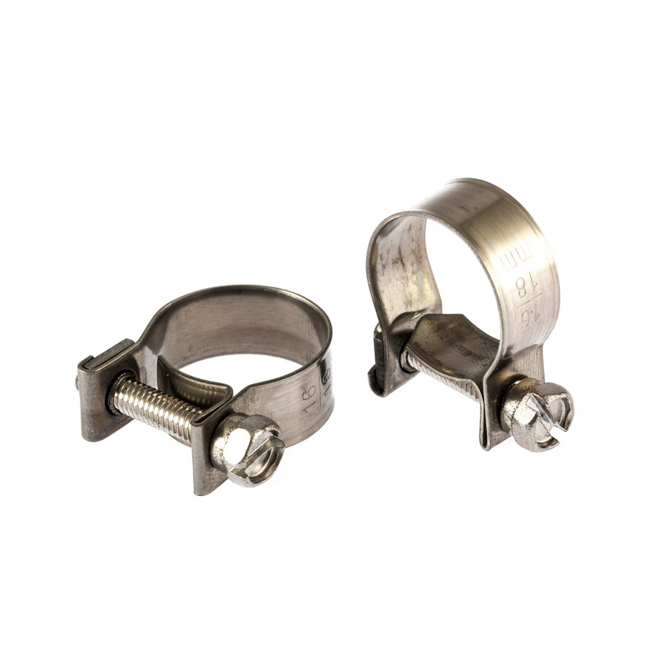 Хомуты металлические, MINI 16-18 мм, ширина 9 мм, винтовой, W4, 2 шт Сибртех (475063)