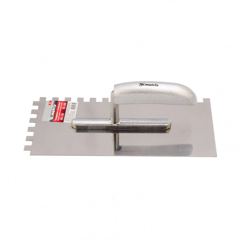 Гладилка из нержавеющей стали, 280 x 130 мм, деревянная ручка, зуб 10 x 10 мм Matrix (86741)