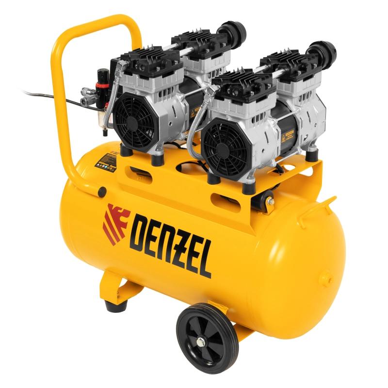 Компрессор безмасляный, малошумный DLS 1500/50, 1500 ВТ, 2x750, 50 л, 260 л/мин Denzel (58027)