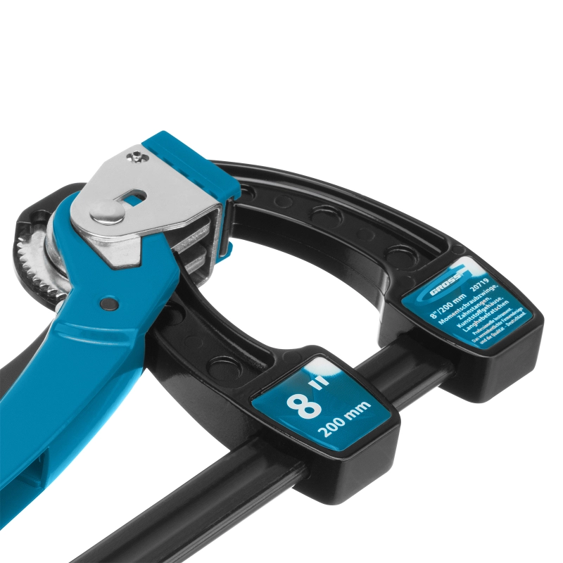 Струбцина реечная быстрозажимная 8, металлический корпус, рычажный храповой механизм, 200 мм Gross (20719)