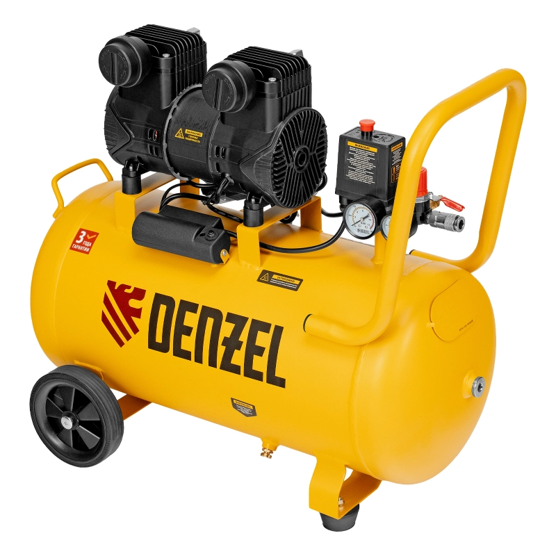 Компрессор безмасл. малошумный DLP-1500/50, 1,5 кВт,50 л, 2850 об/мин, 250 л/мин Denzel (58143)