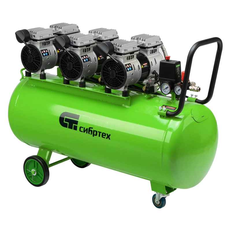 Компрессор безмаслянный малошумный МБ 2250/100, 2250 Вт, 100л, 400 л/мин Сибртех (58008)