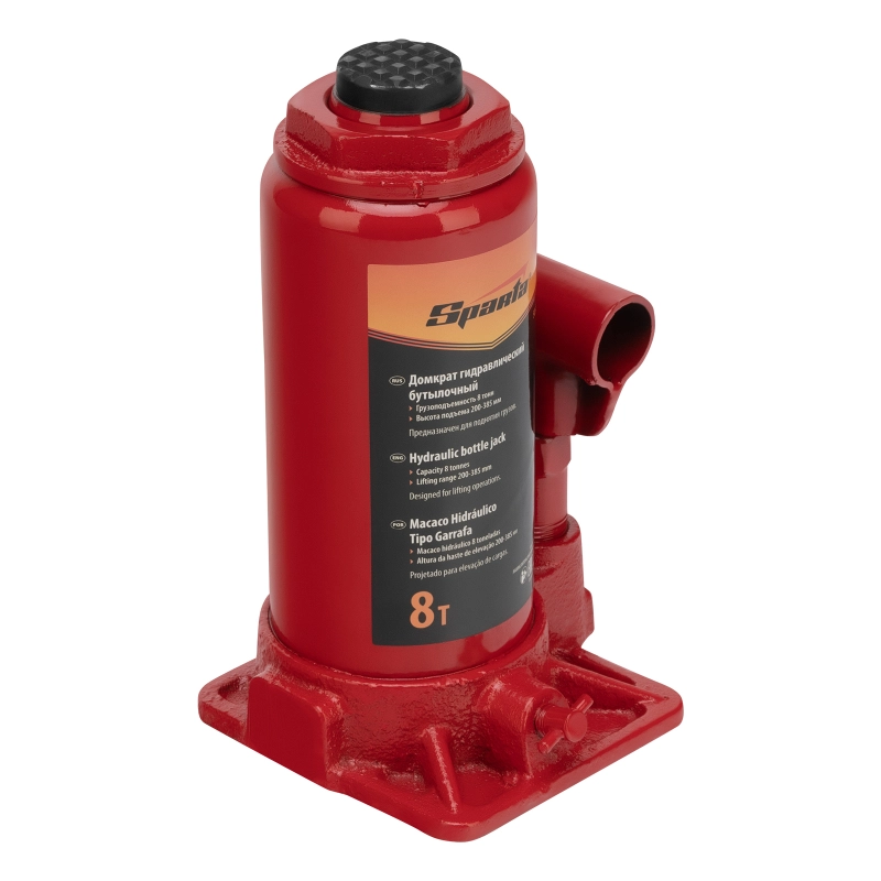 Домкрат гидравлический бутылочный, 8 т, h подъема 200-385 мм Sparta (50324)