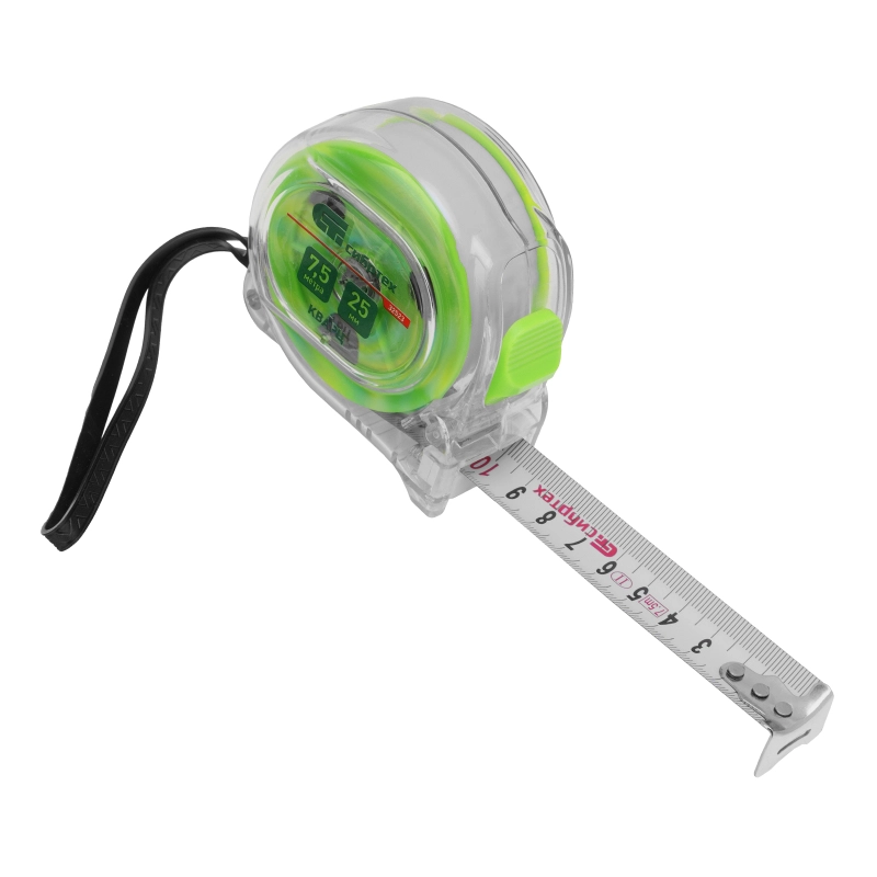 Рулетка Кварц,прозрачный корпус,амортизатор,7,5 м х 25 мм Сибртех (32523)