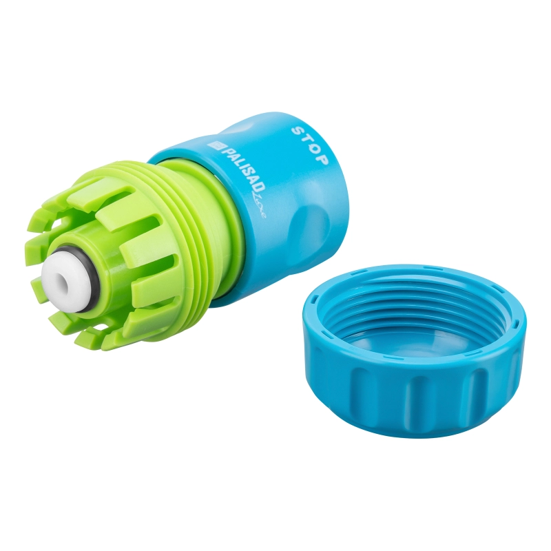 Соединитель пластмассовый, быстросъемный для шланга 3/4, аквастоп, однокомпонентный Palisad Luxe (66259)