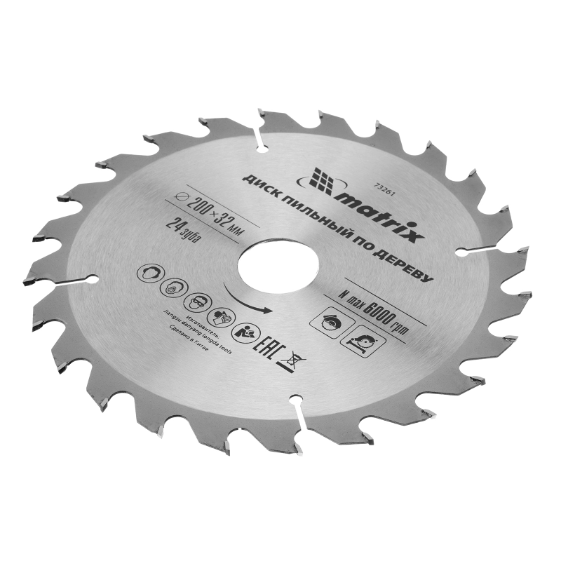 Пильный диск по дереву, 200 х 32 мм, 24 зуба, кольцо 30/32 Matrix Professional (73261)