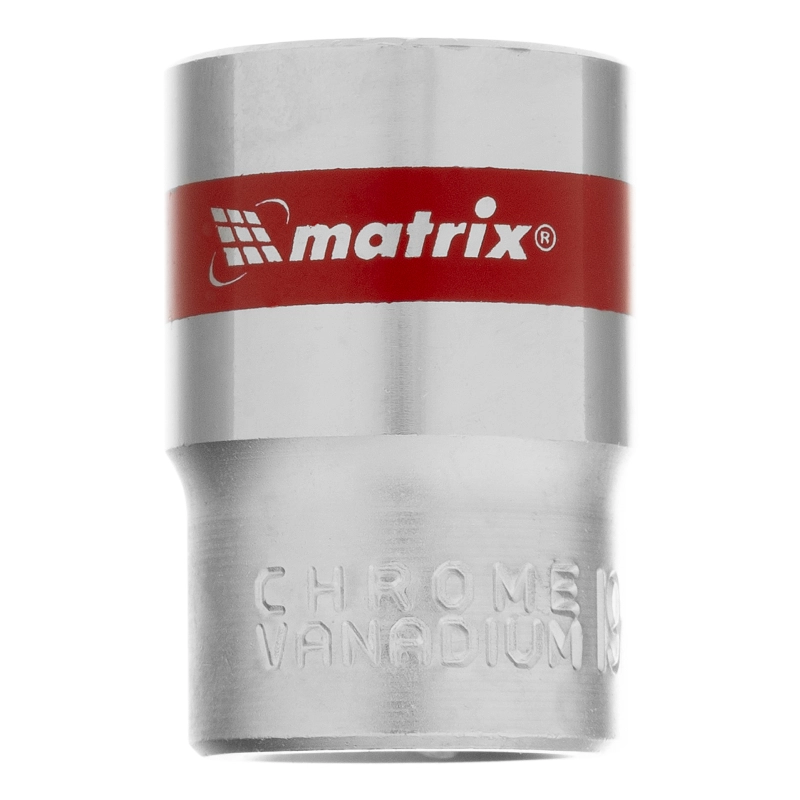 Головка торцевая, 19 мм, двенадцатигранная, CrV, под квадрат 1/2, хромированная Matrix (13691)