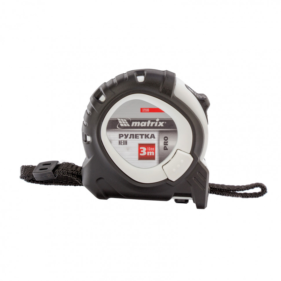 Рулетка Neon,3 м x 16 мм,обрезиненный корпус,3 фиксации,Pro Matrix (32590)