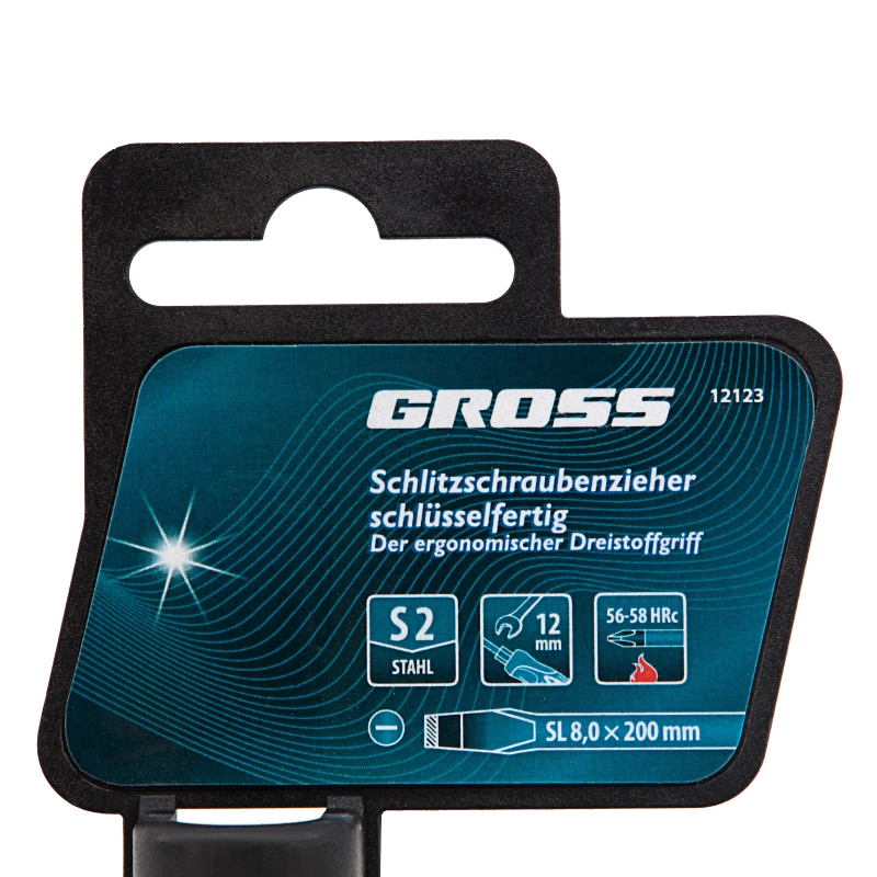 Отвертка SL8x 200 мм, S2, трехкомпонентная рукоятка Gross (12123)