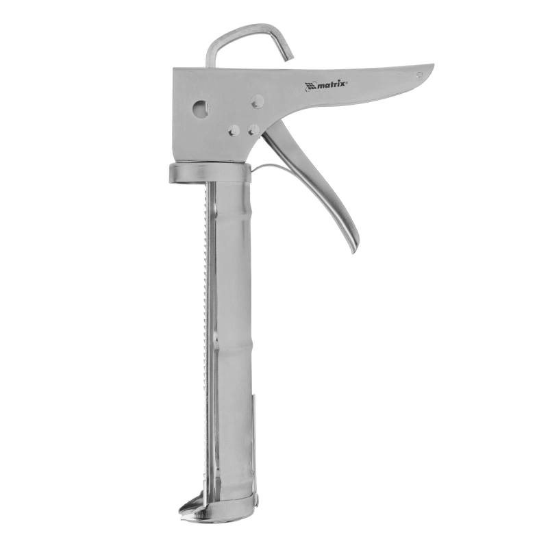 Пистолет для герметика, 310 мл, "полуоткрытый", хромированный, зубчатый шток 7 мм Matrix (88640)