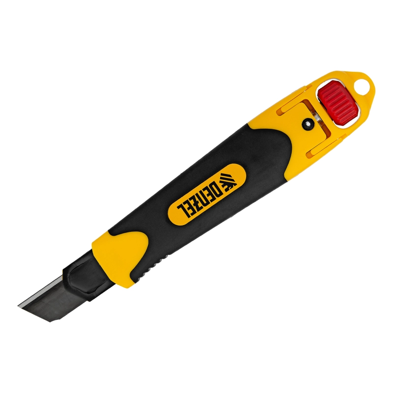 Нож, 18 мм, сменное лезвие, SK4, корпус из ABS + TPR, торцевой зажим Denzel (78903)