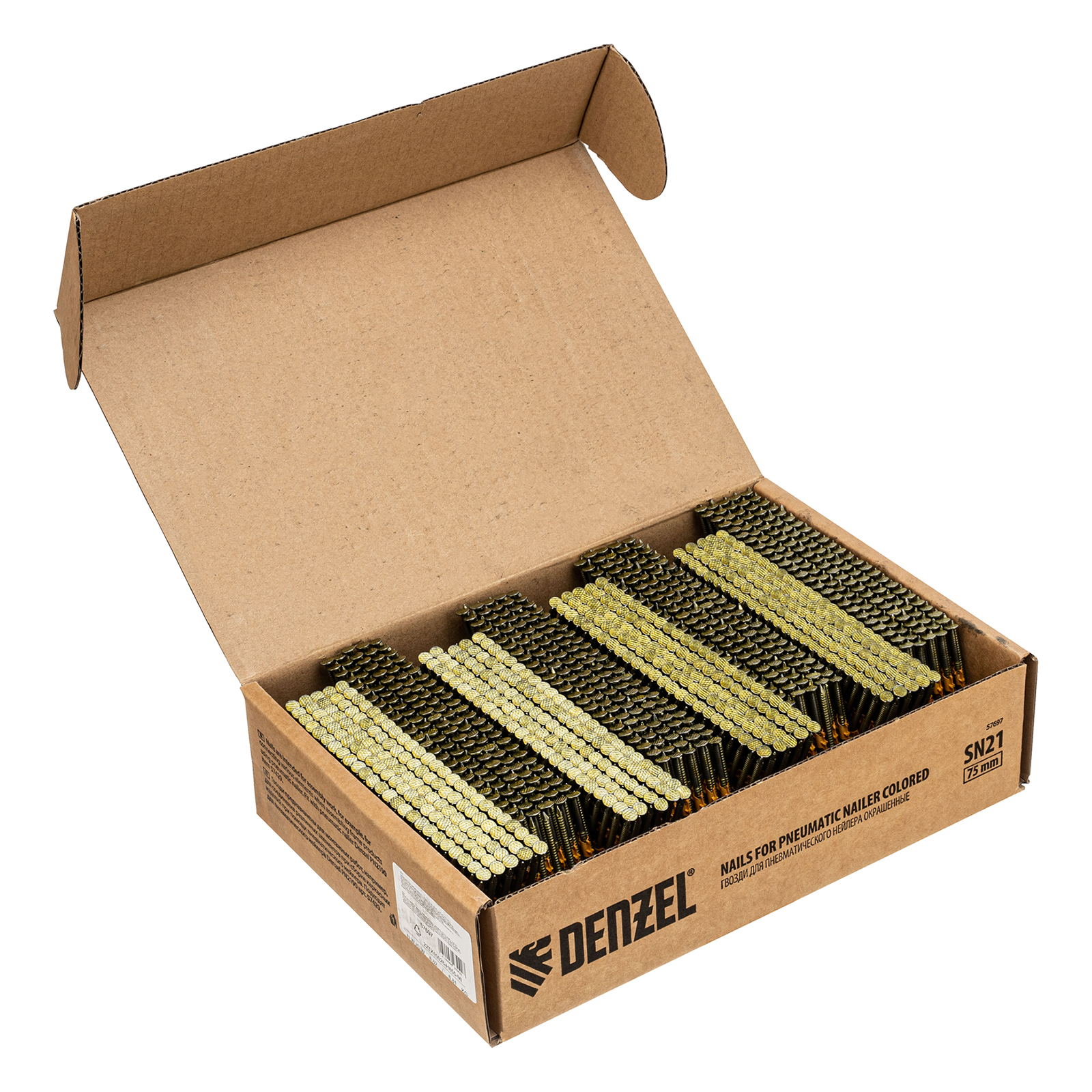 Гвозди для пнев. нейлера (крашен.) длина - 75 мм, диам. - 3,05 мм, 2000 шт. Denzel (57697)