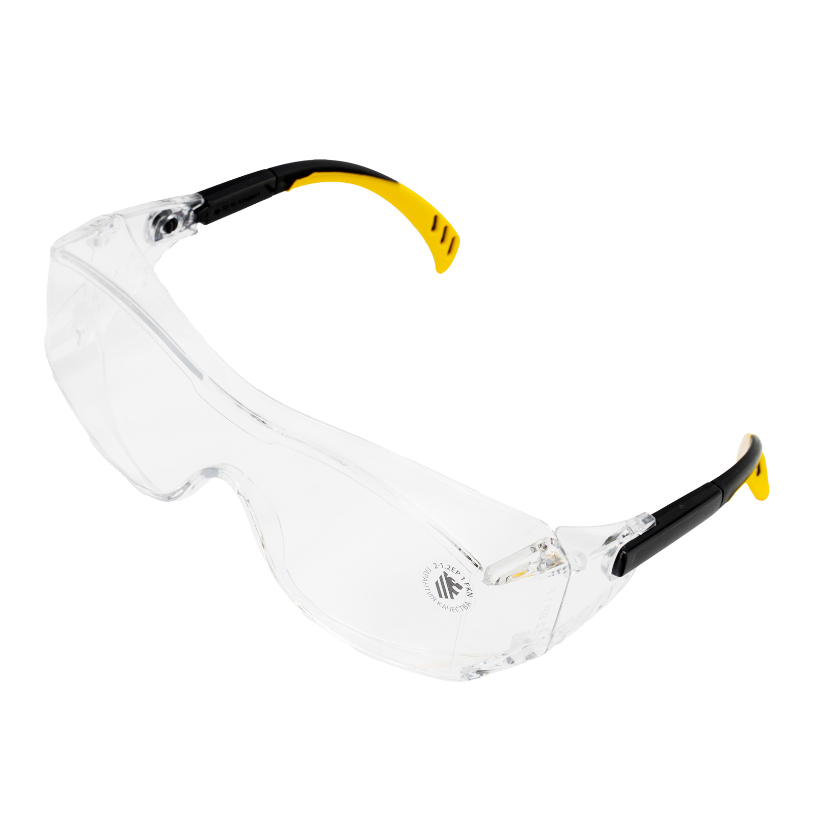 Очки защитные открытые, поликарбонатные, увеличенная прозрачная линза,  регулируемые дужки Denzel (89201)