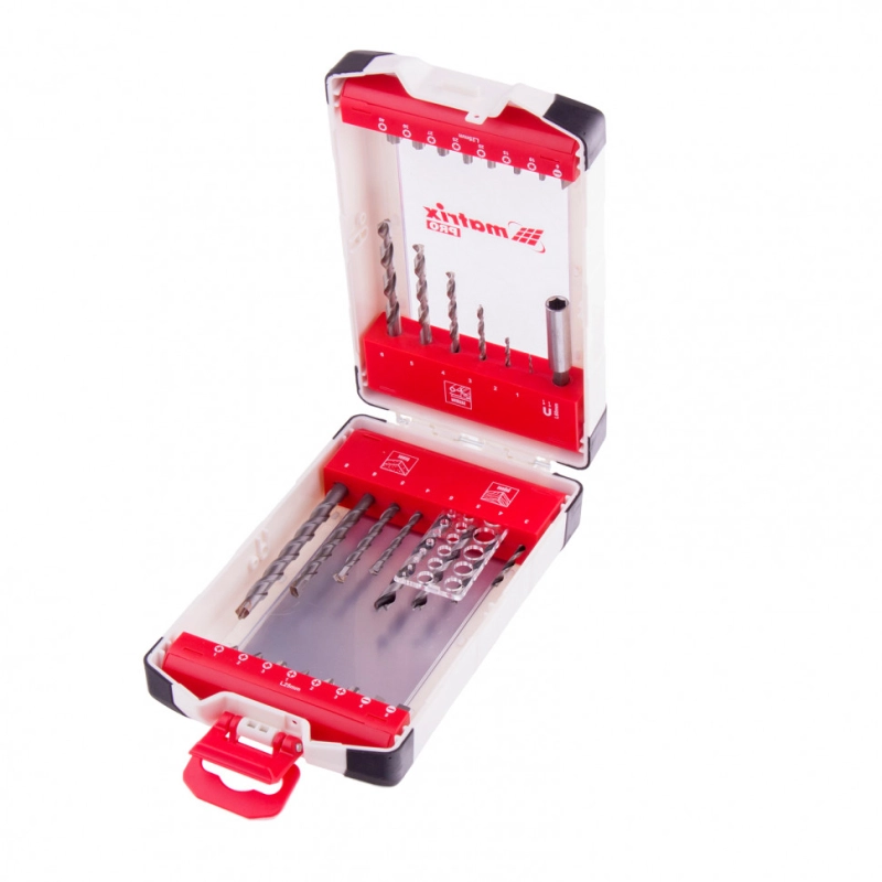 Набор сверл комбинированный, сверла по металлу 1-6 мм, бетону 4-8 мм, дереву 3-6 мм, биты 16 шт, адаптер, 32 предмета Pro Matrix (725632)