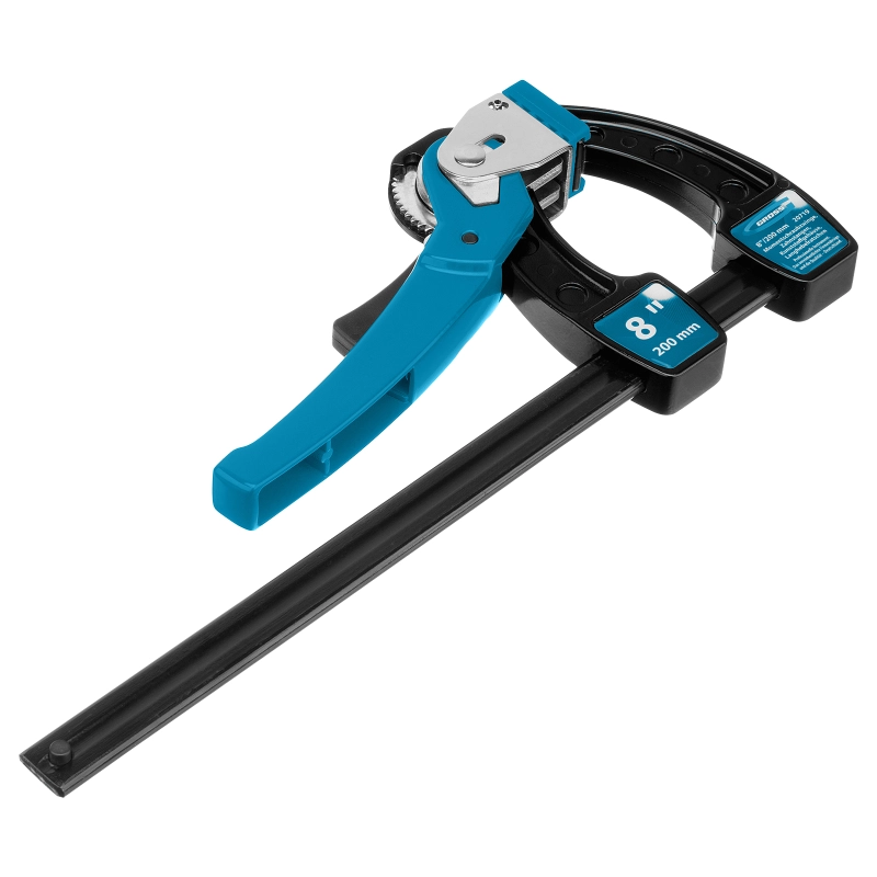 Струбцина реечная быстрозажимная 8, металлический корпус, рычажный храповой механизм, 200 мм Gross (20719)