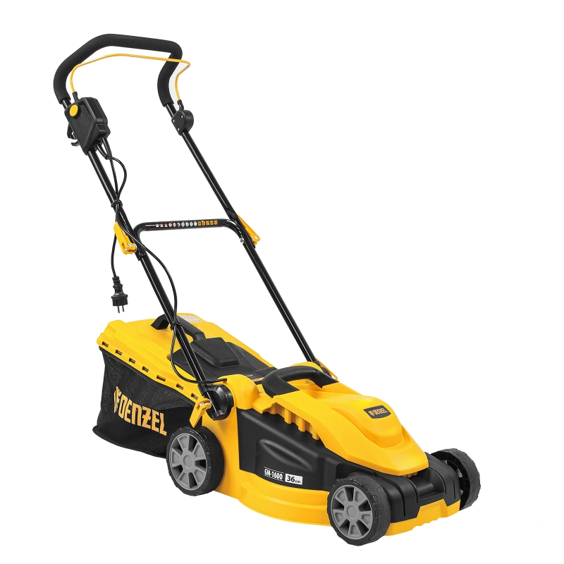 Газонокосилка электрическая GM-1600, 1600 Вт, ширина 36 см, 3 уровя, травосборник 35 л. Denzel (96616)