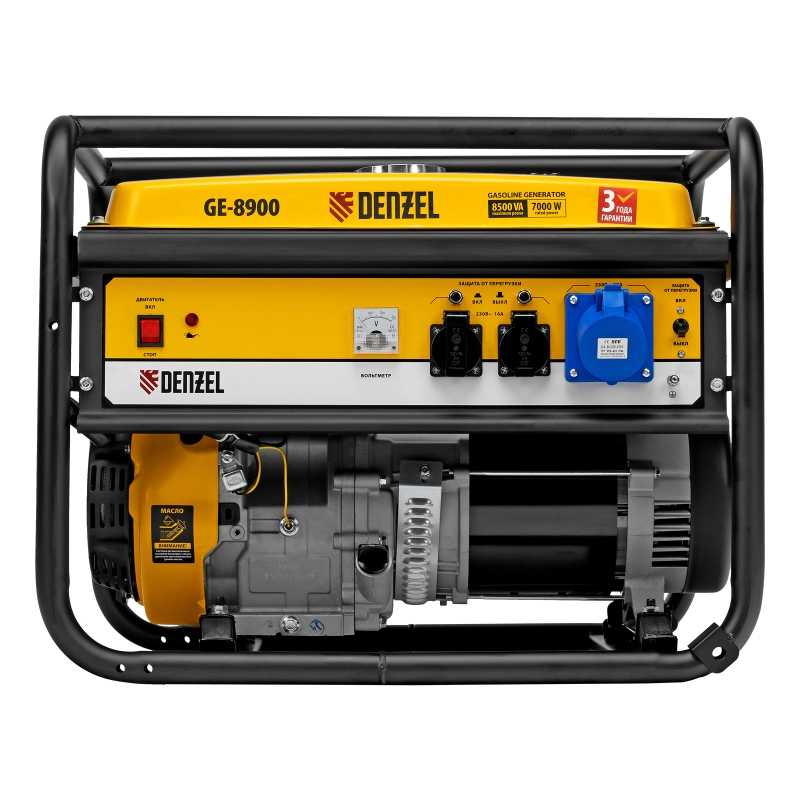 Генератор бензиновый GE 8900, 8.5 кВт, 220 В/50 Гц, 25 л, ручной старт Denzel (94639)