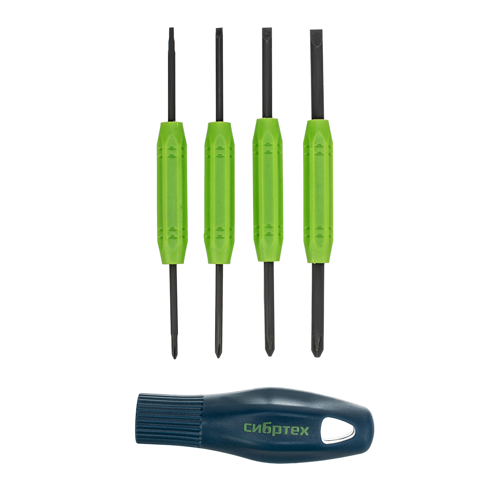 Отвертка со сменными двухсторонними насадками, 8 в 1, пластиковый кейс, CrV Сибртех (13386)