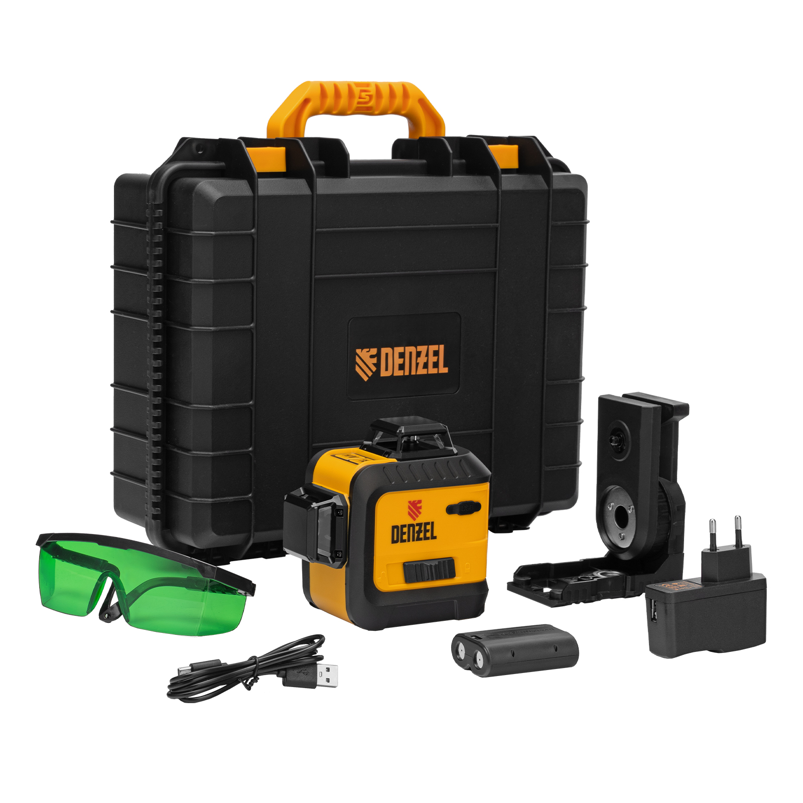 Лазерный уровень мультипризм. LXI 360-3 Green, 30 м, 520 Нм, акк. Li 2800 mAh, резьба 1/4" Denzel (35079)