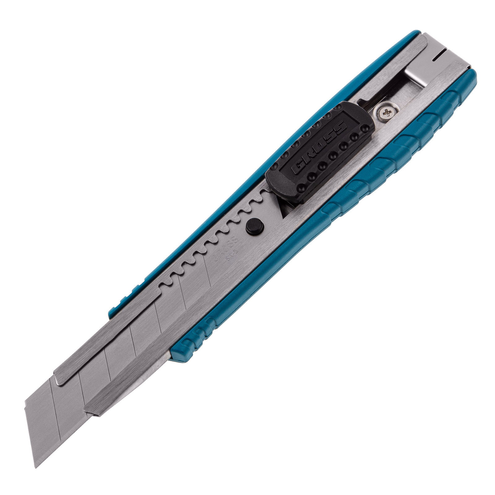 Нож, 160 мм, металлический корпус, выдвижное сегментное лезвие 18 мм (SK-5) металлическая направляющая, клипса для ремня Gross (78897)