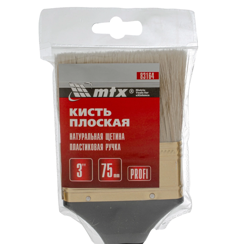 Кисть плоская "Профи" 3", натуральная щетина, пластмассовая ручка MTX (83164)