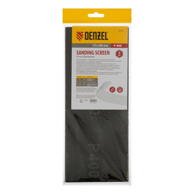 Сетка абразивная, P 400, 115 х 280 мм, 5 шт Denzel (75187)