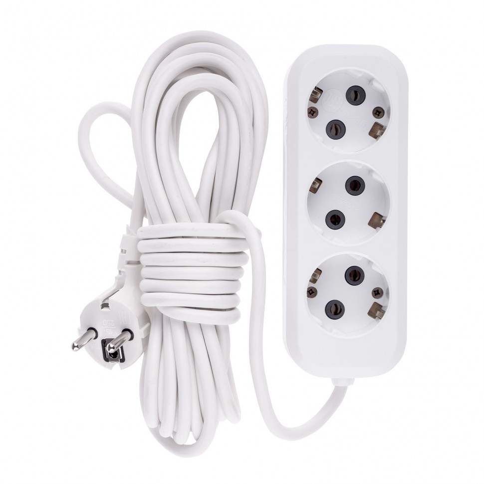 Удлинитель бытовой, серия УХз-10-307, с заземлением, 7 м, 3 розетки, 10 А Denzel (95968)