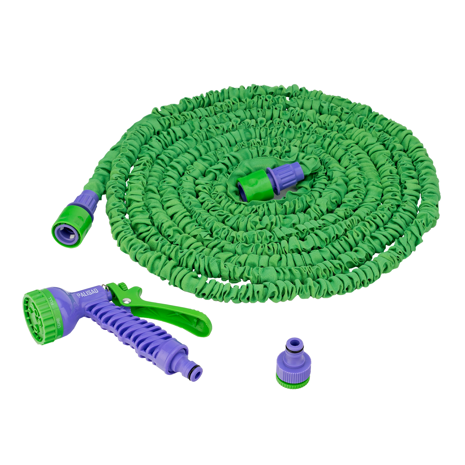 Набор поливочный, усиленый растягивающийся шланг 15 м, 7 режимов пистолет, соединитель, адаптер Palisad (67546)