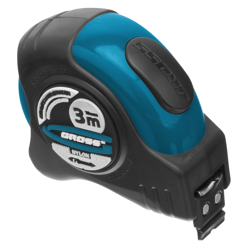 Рулетка "Schlagfest",3 м x 19 мм,магнитный обрезиненный зацеп,двусторонняя шкала,Нейлоновое покрытие,автоматическая фиксация Gross (31111)