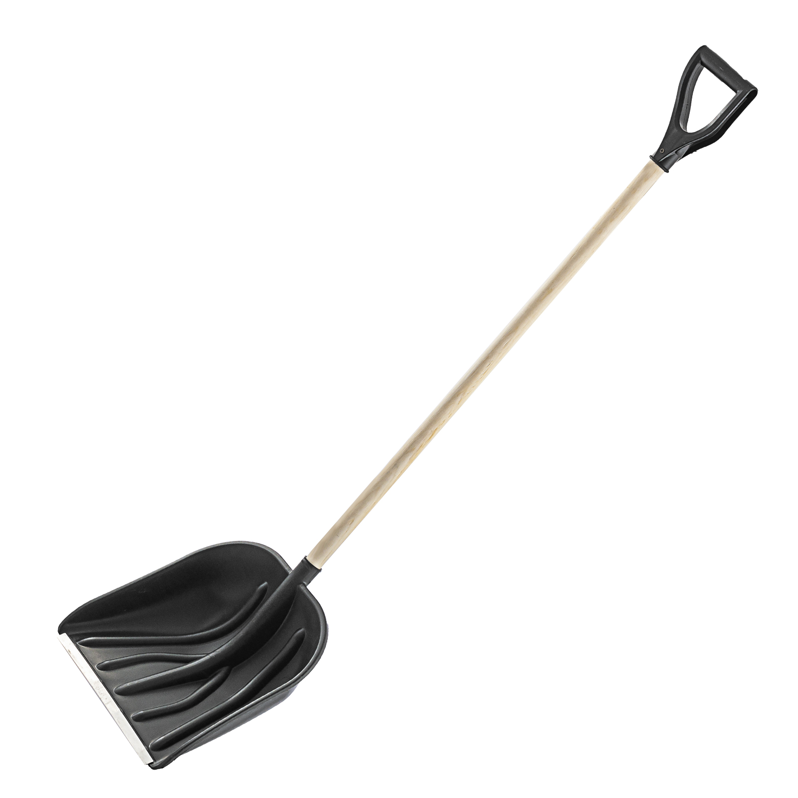 Лопата для уборки снега пластиковая, 400х390х1470 мм, деревянный черенок, Сибртех (61663)