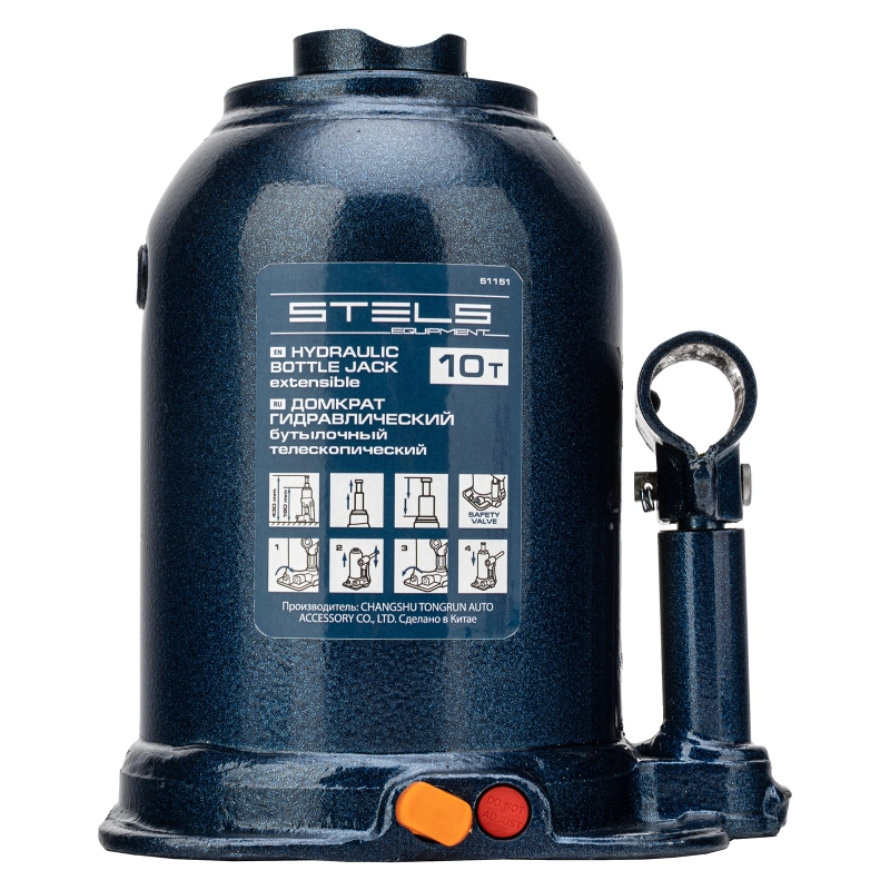 Домкрат гидравлический бутылочный телескопический, 10 т, подъем 180-430 мм Stels (51151)