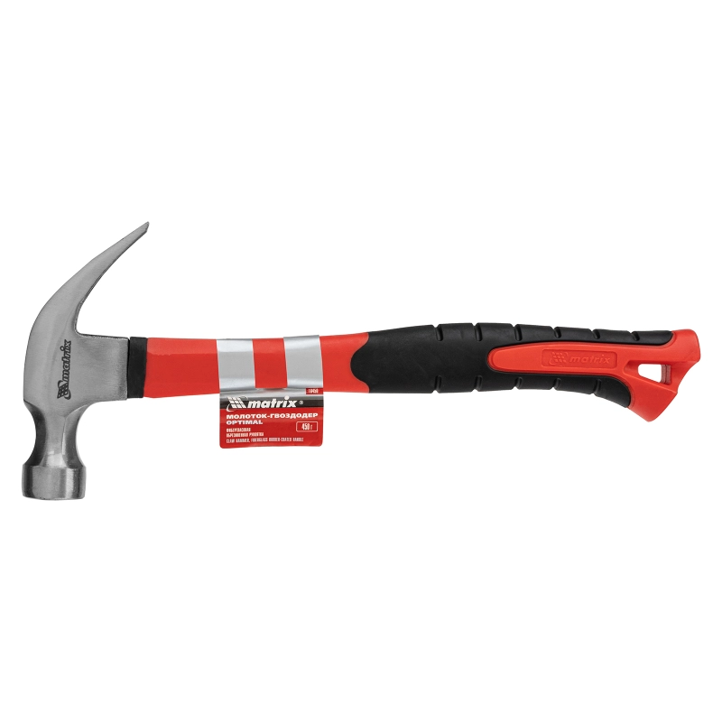 Молоток-гвоздодер optimal, 450 г, фибергласовая обрезиненная рукоятка Matrix (10456)