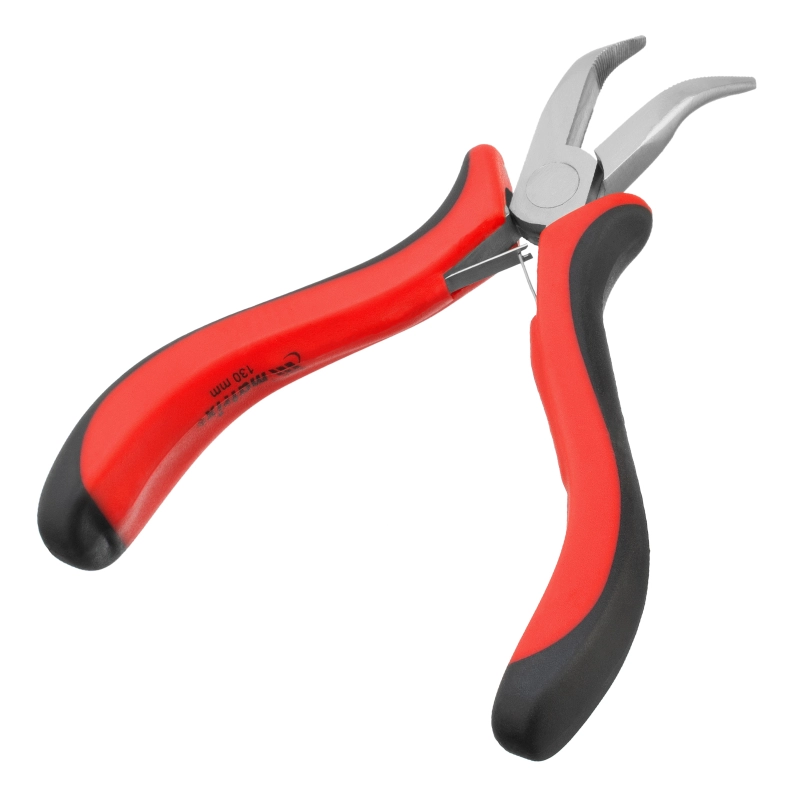 Длинногубцы изогнутые Mini, 130 мм, никелированные, авторазжим, двухкомпонентные рукоятки Matrix (17812)