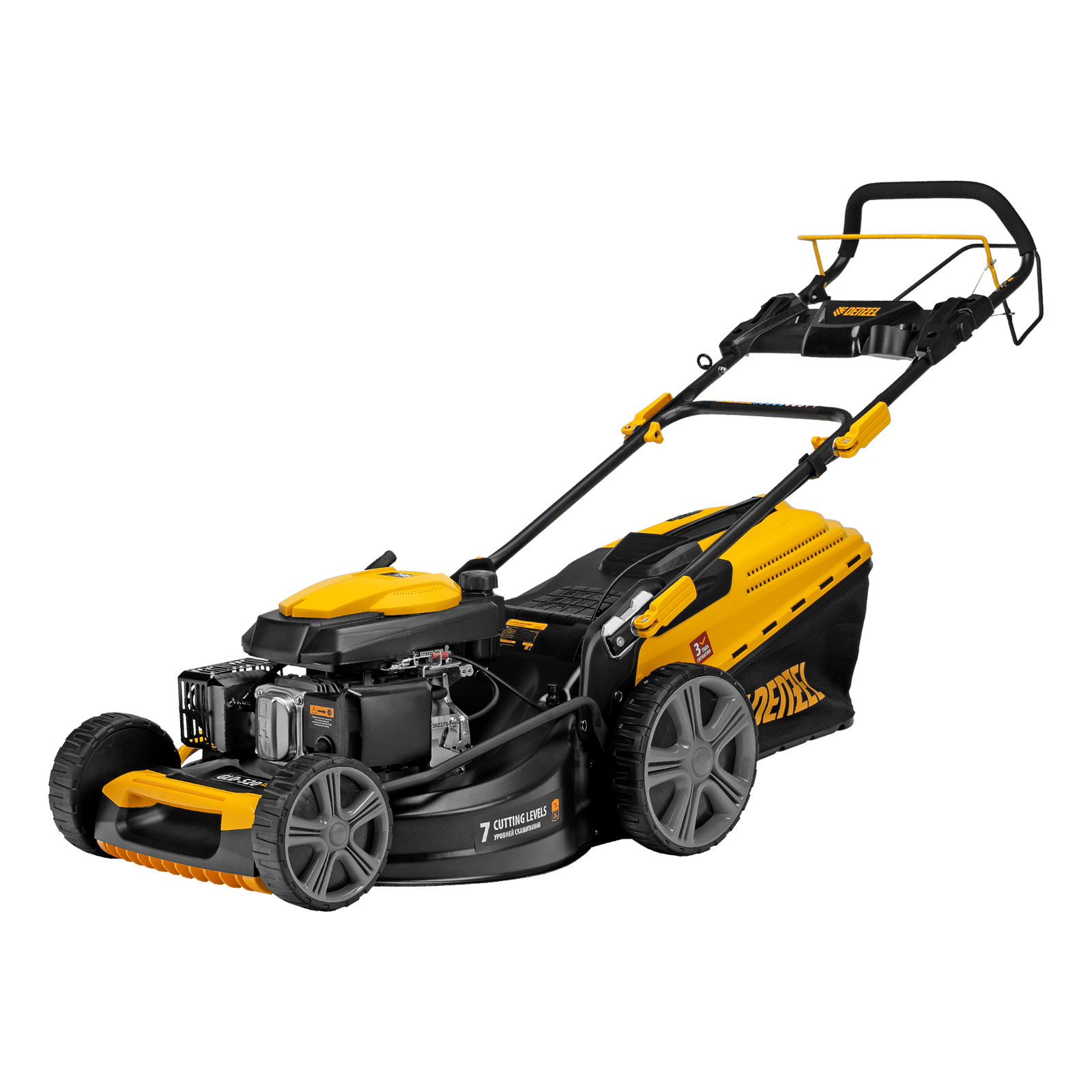 Газонокосилка бензиновая GLD-520SP, 196 куб.см, ширина 52 см, привод, 7 уровней,травосборник 60 л Denzel (58804)