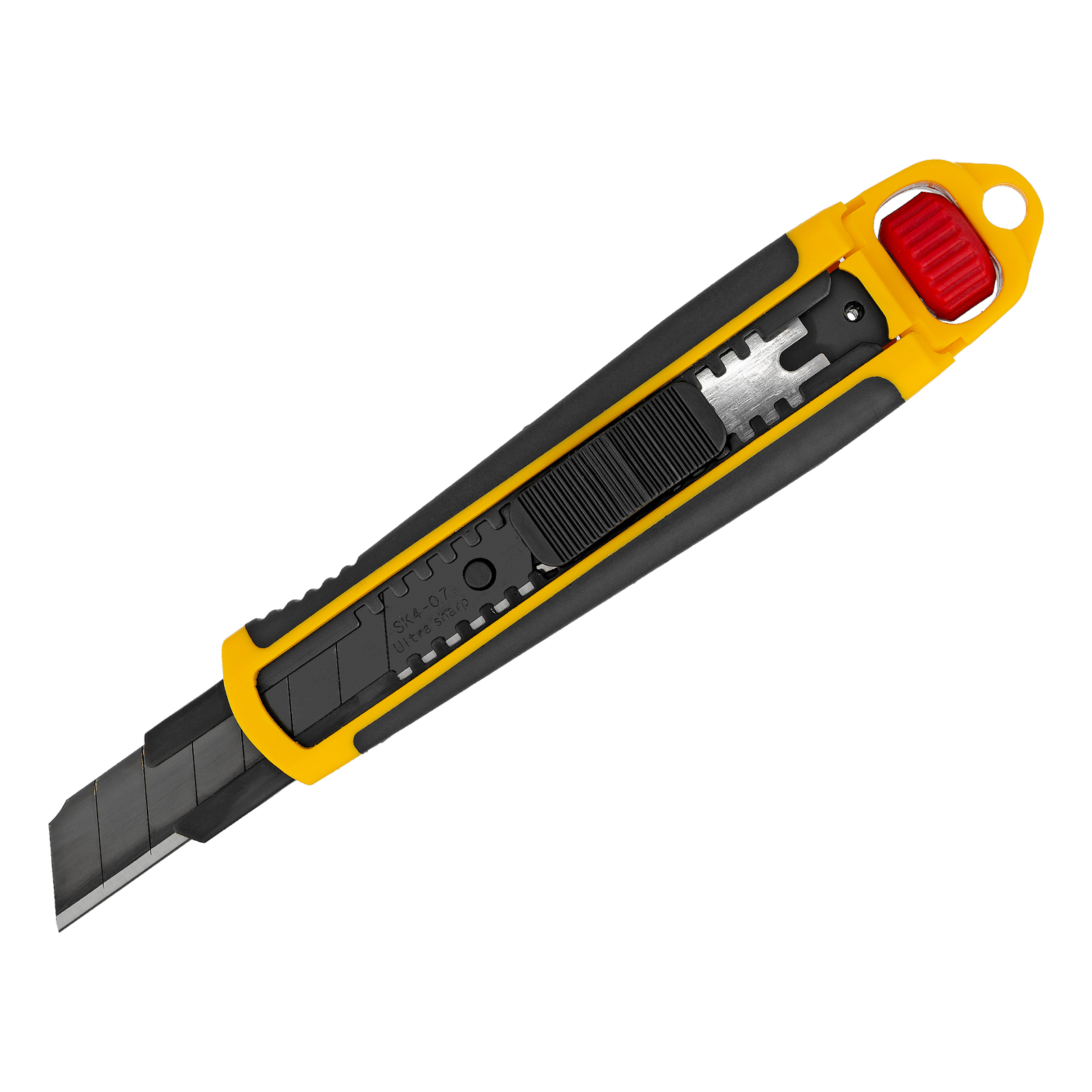 Нож, 18 мм, сменное лезвие, SK4, корпус из ABS + TPR, торцевой зажим Denzel (78903)