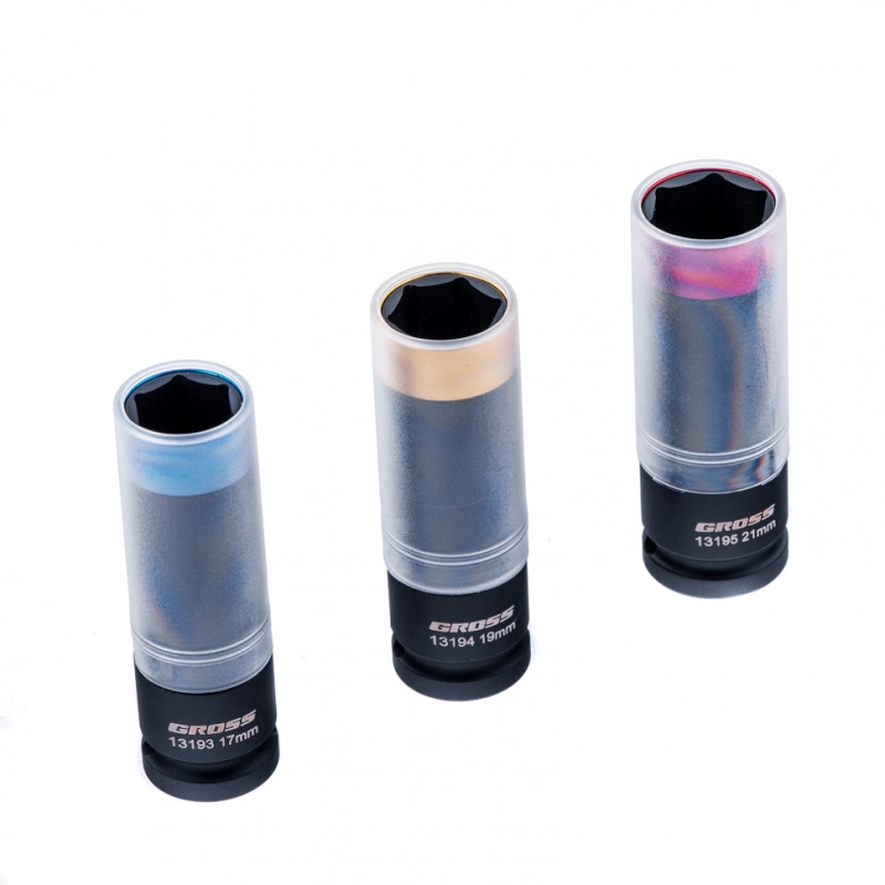 Набор головок ударных шестигранных для колесных дисков 17, 19, 21 мм, 1/2", 3 предмета Gross (13196)