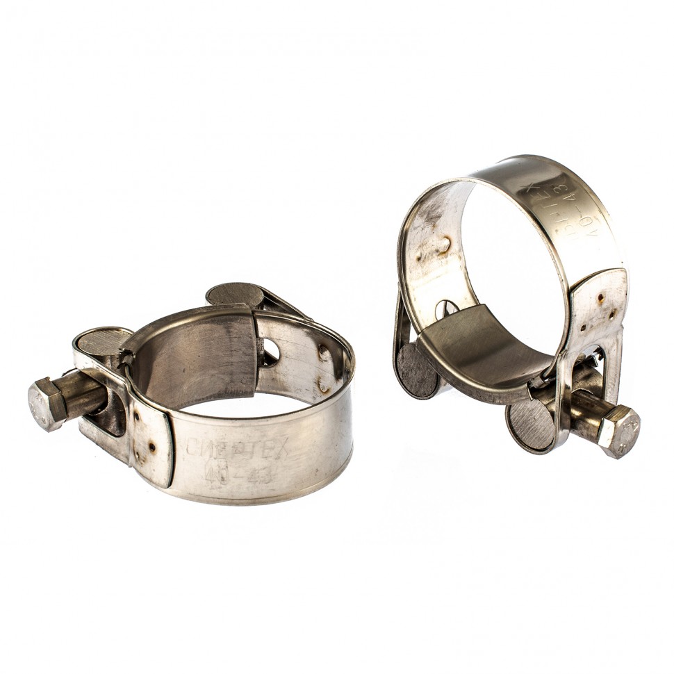 Хомуты металлические, силовые 40-43 мм, ширина 20 мм, шарнирный, W4, 2 шт Сибртех (475253)