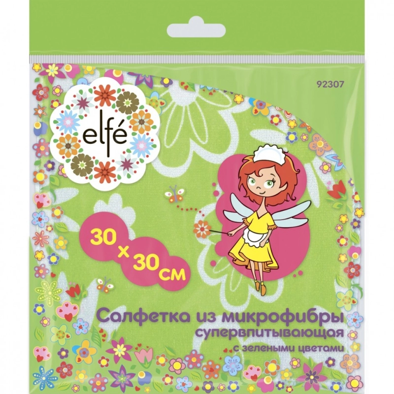 Салфетки из микрофибры, зеленые, 300 х 300 мм Elfe (92307)