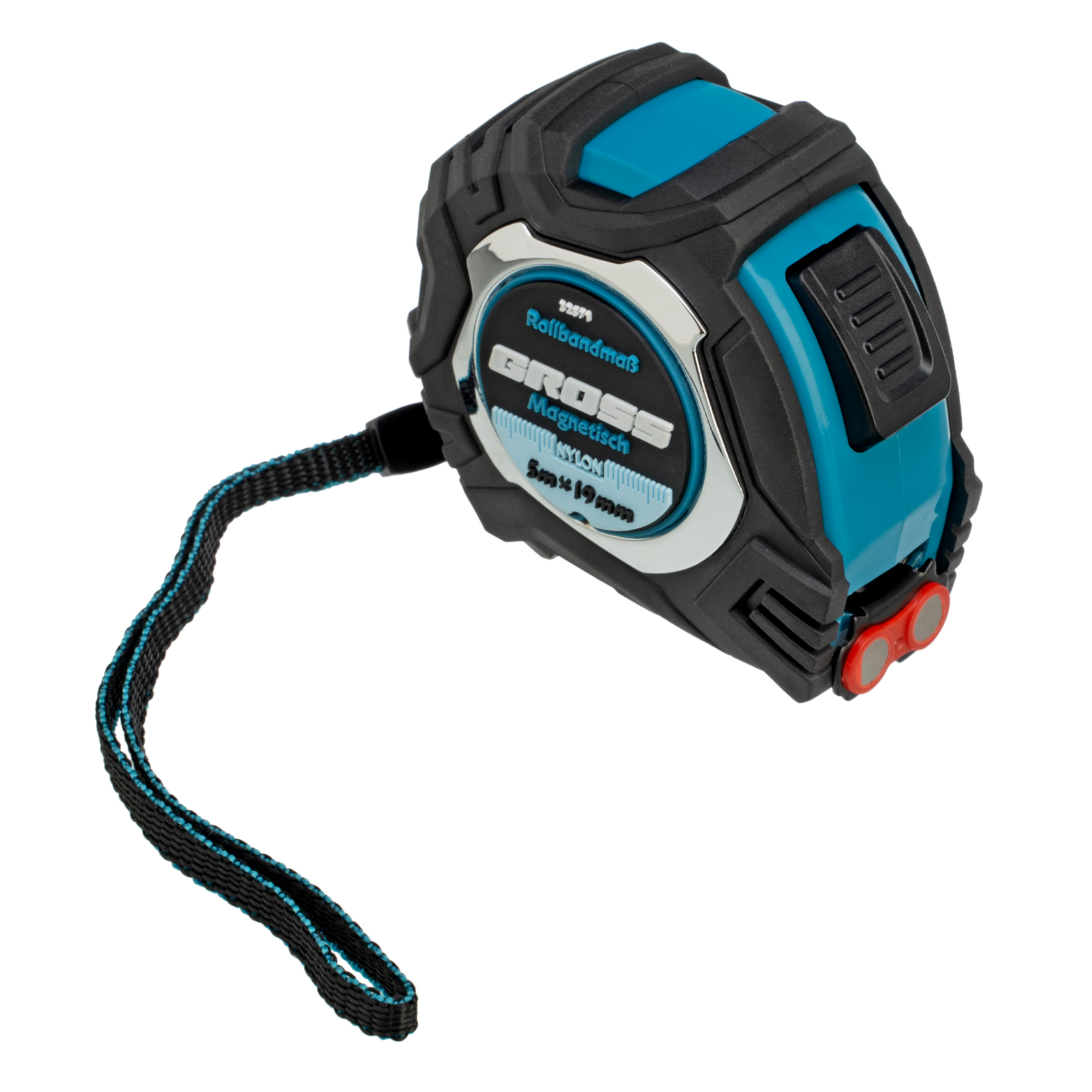 Рулетка Magnetisch 5 м х 19 мм,обрезиненный корпус,автоматическая фиксация,Нейлоновое покрытиеытие,зацеп с магнитом Gross (32571)