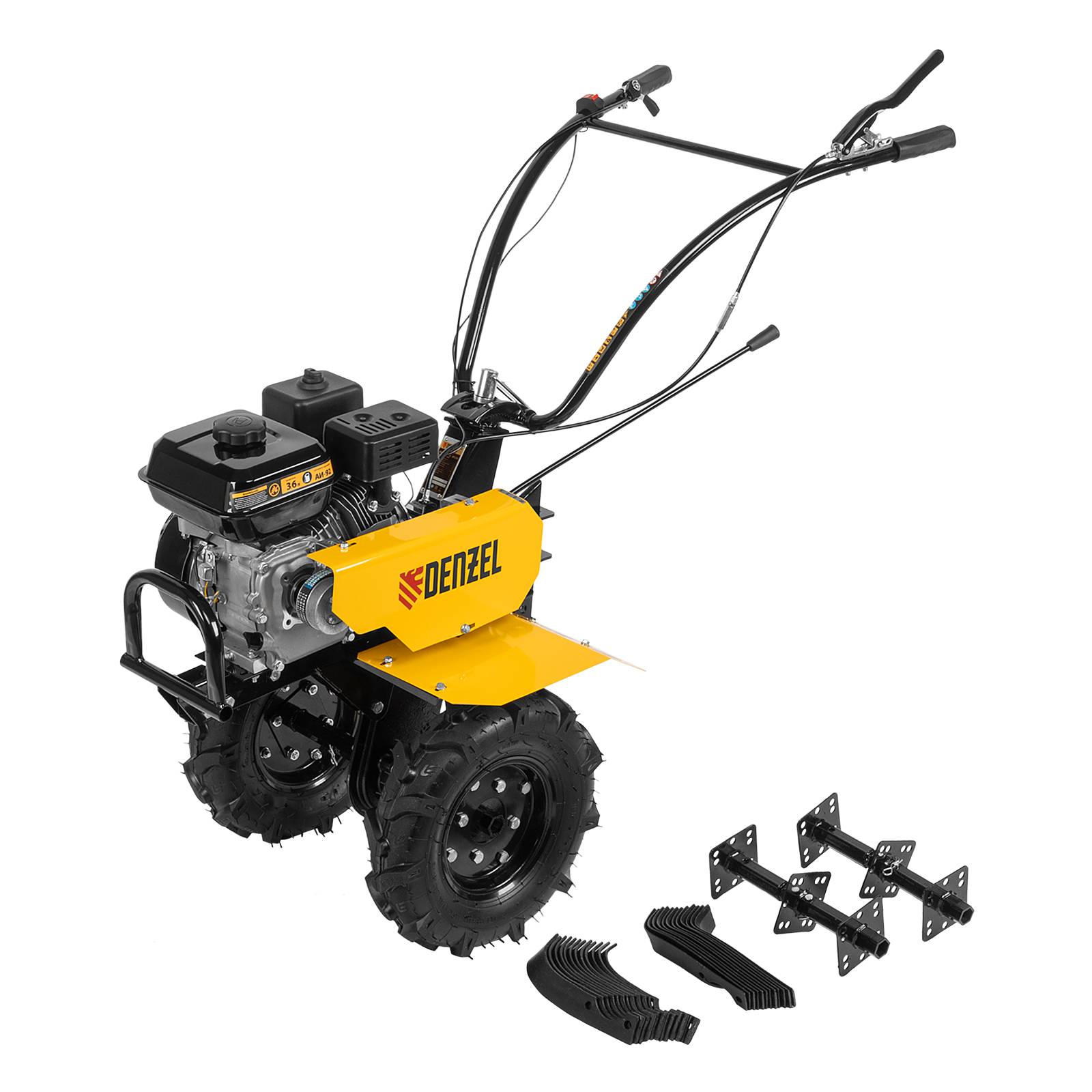 Мотоблок DPT-270, 7 л.с., ремен.сцеп, шир 85 см, глуб 35 см,фрез 3х4,ШОМ,скор 2В/1Н,кол 8" Denzel (56432)