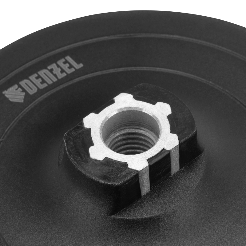 Тарелка опорная для дрели и УШМ с липучкой, 150 мм, твердая, с адаптером c М14 на d8 Denzel (76255)
