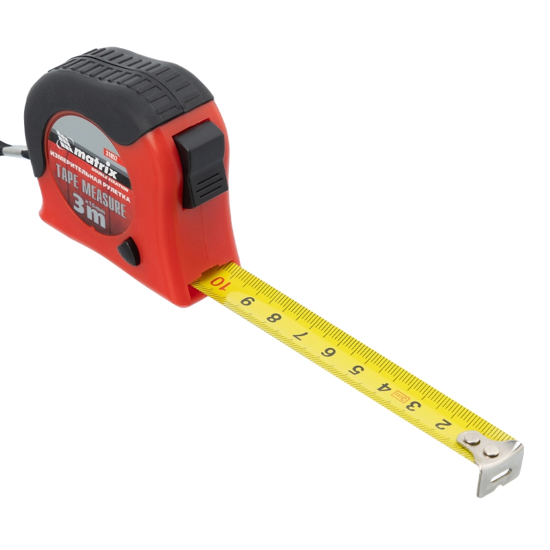 Рулетка Double fixation,3 м х 16 мм,обрезиненный корпус,двойная плавная фиксация Matrix (31052)