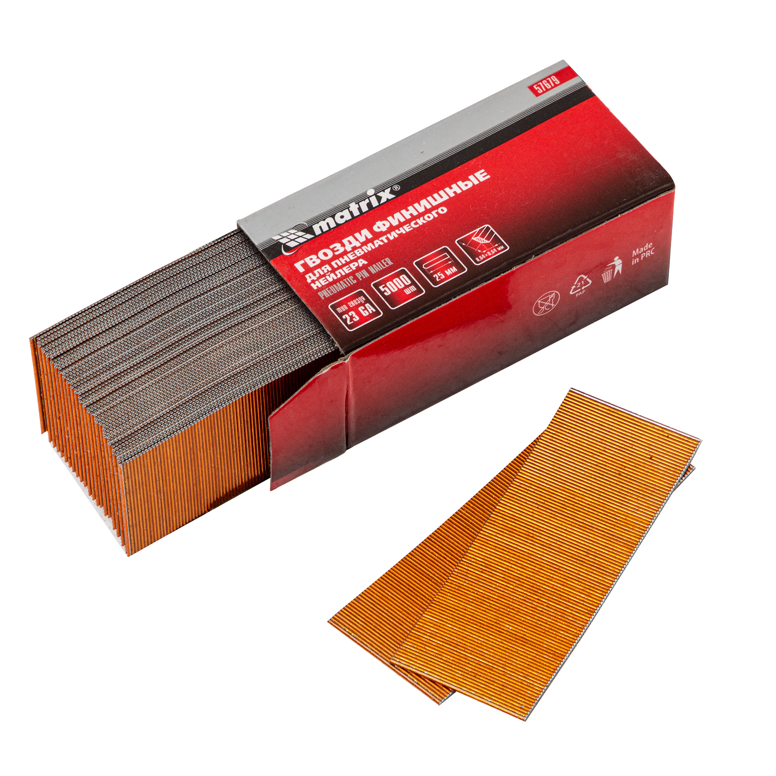 Гвозди финишные, (шпильки) 23GA для пневматического нейлера финишного D 0.64 мм, длина 25 мм, 5000 шт Matrix (57679)