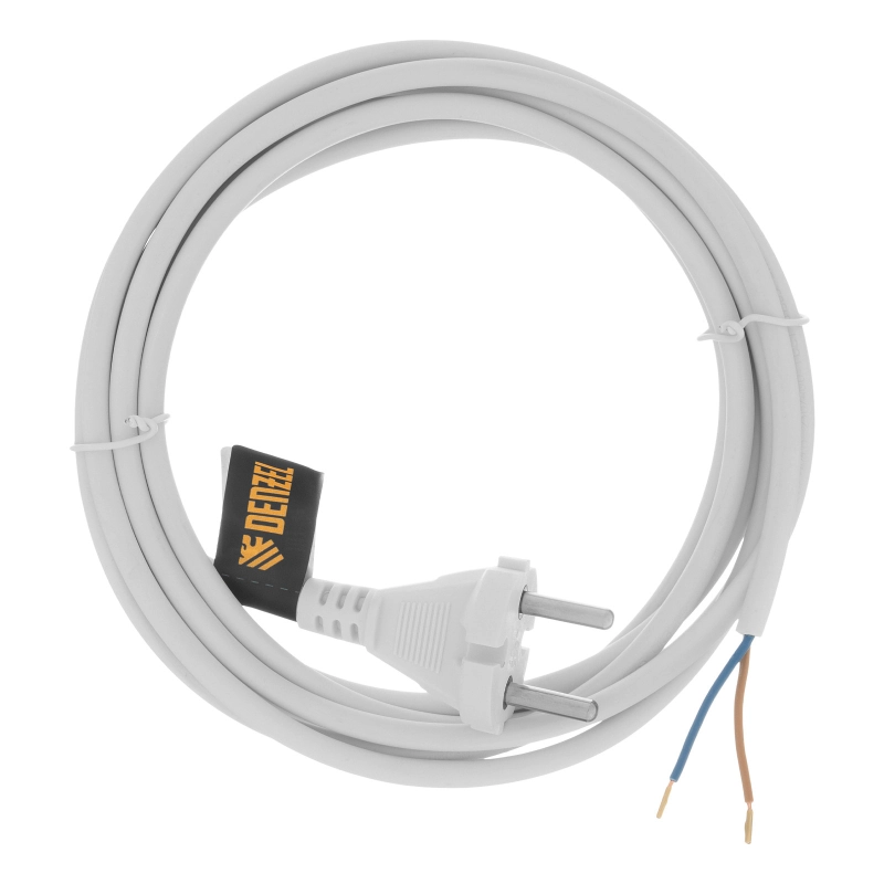 Шнур сетевой Energy Series, ПВС, 3 м, 2 x 1 мм, с неразборной вилкой, белый, Denzel (37664)